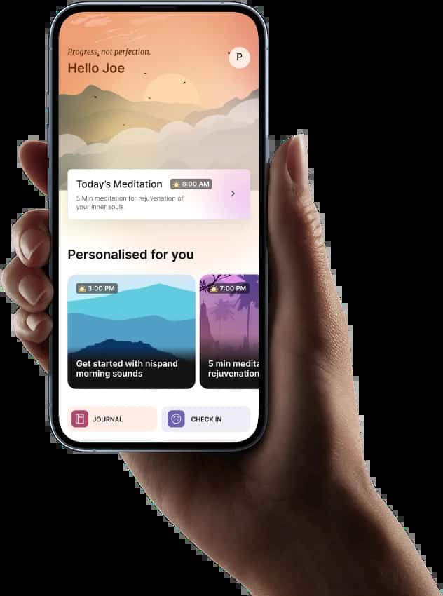 Hand holding the Nispand wellness app Hand holding the Nispand wellness app